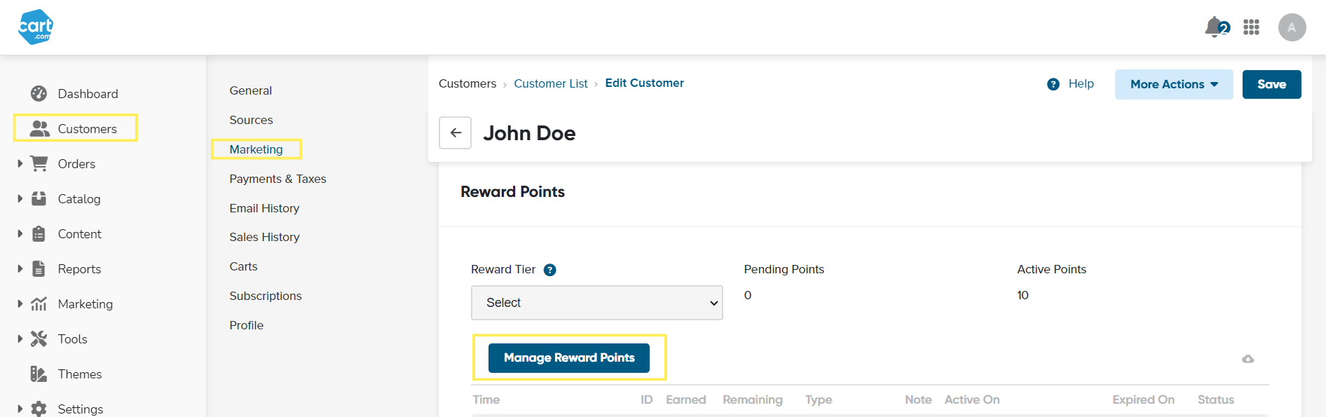 AmeriCommerce by Cart.com, manage reward points, b2b portal